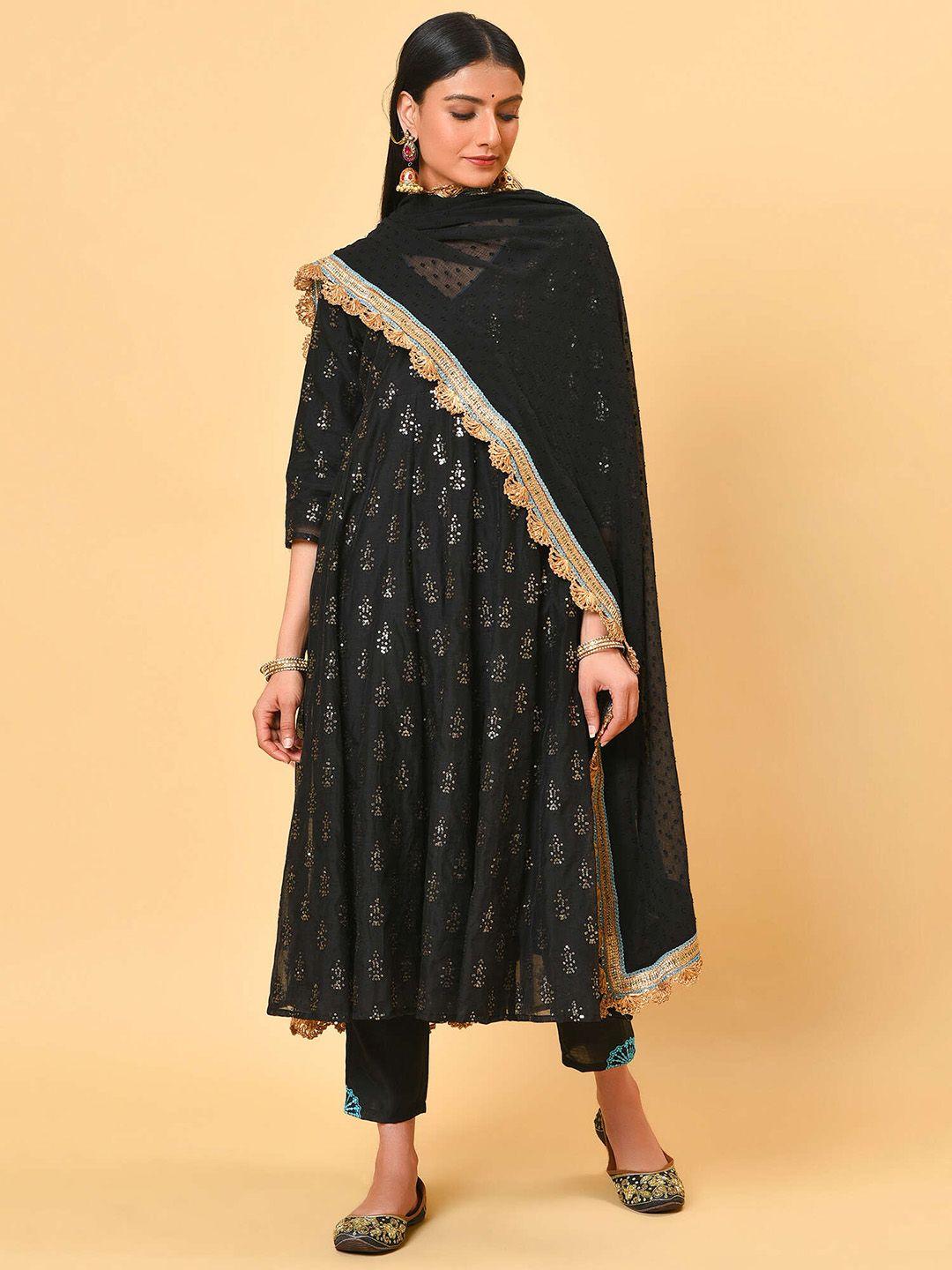 nuhh ethnic motifs embroidered sequinned kurta with trousers & dupatta
