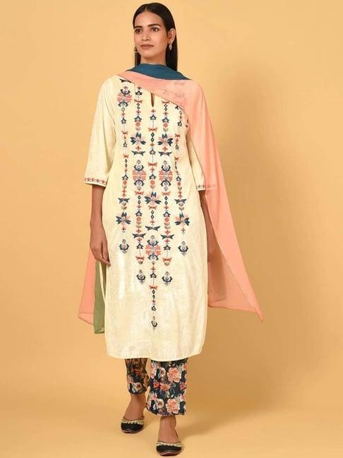 nuhh ecru kurta with pant & dupatta