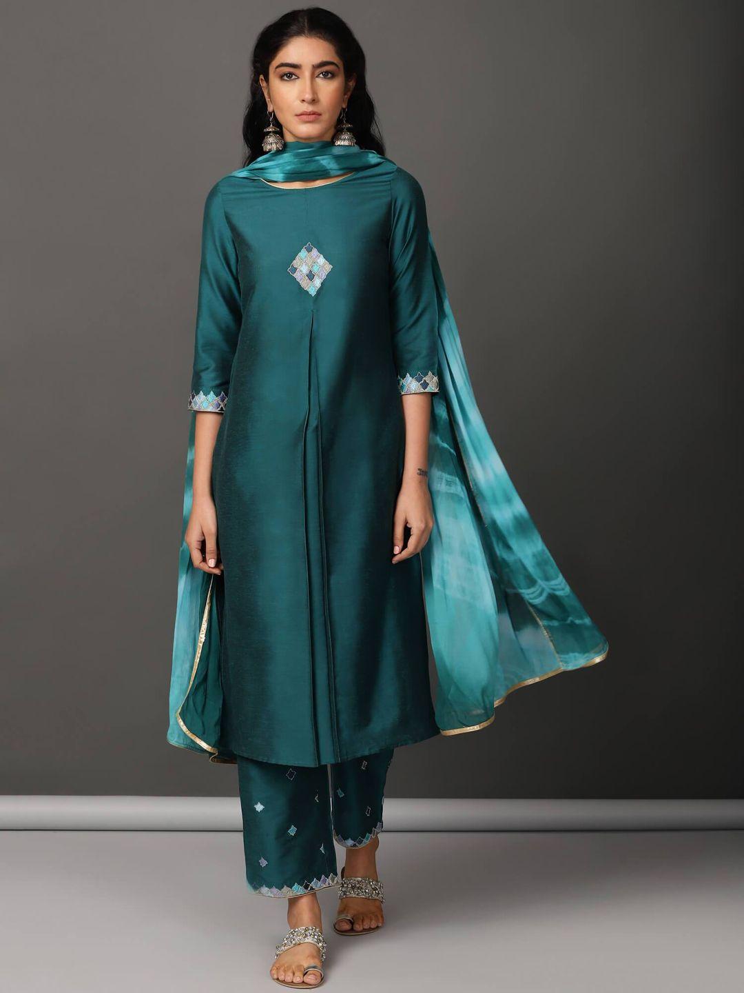 nuhh embroidered kurta with trousers & with dupatta