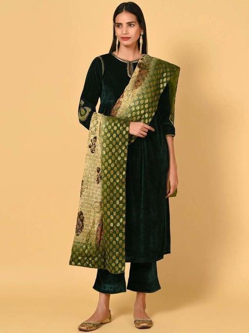 nuhh emerald green kurta with pant & dupatta