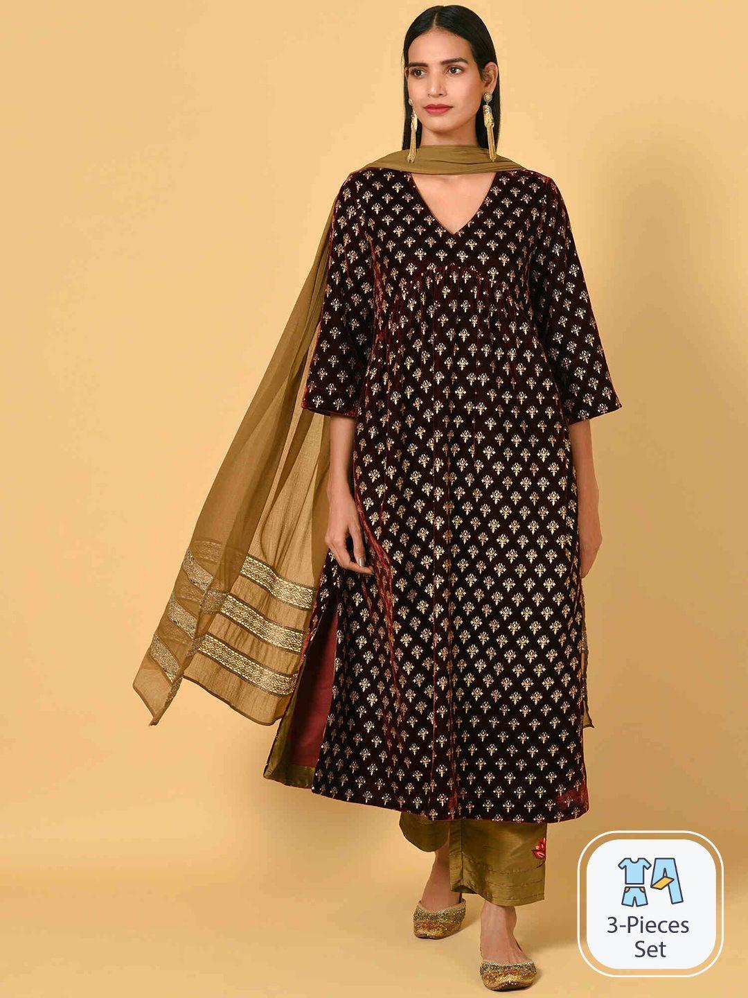 nuhh ethnic motifs printed kurta with palazzo & dupatta