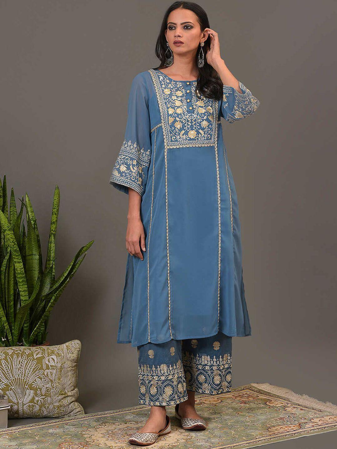 nuhh ethnic motifs printed regular kurta with trousers