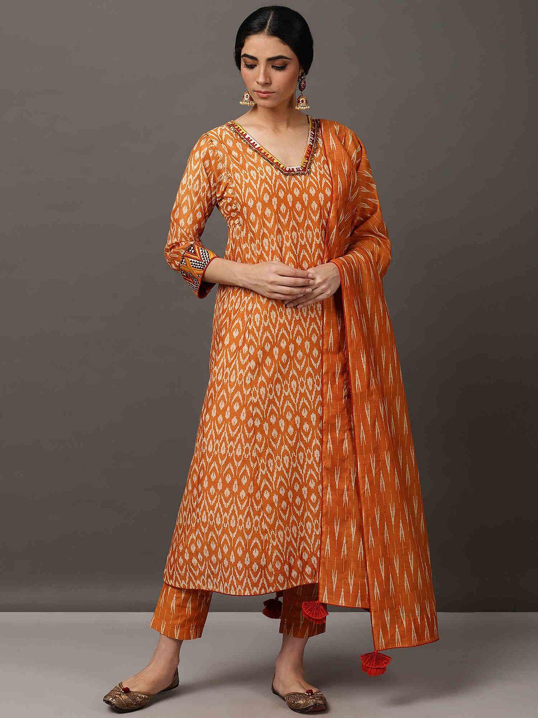 nuhh ethnic motifs printed sequined kurta with trousers & dupatta & camisole