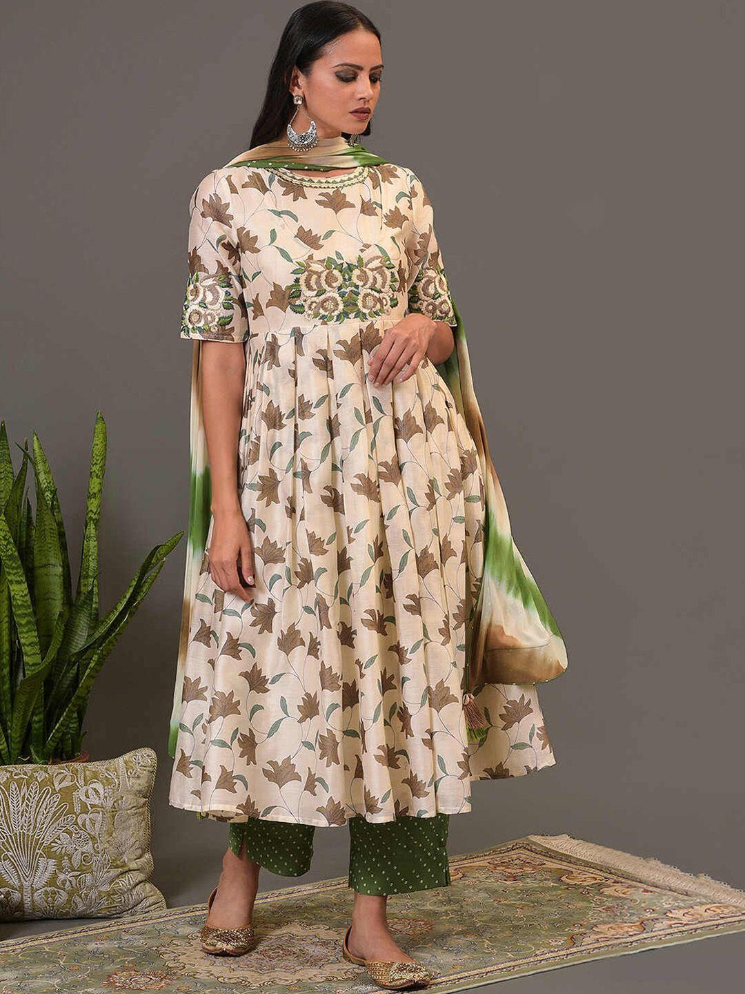 nuhh floral printed empire kurta with trousers & dupatta