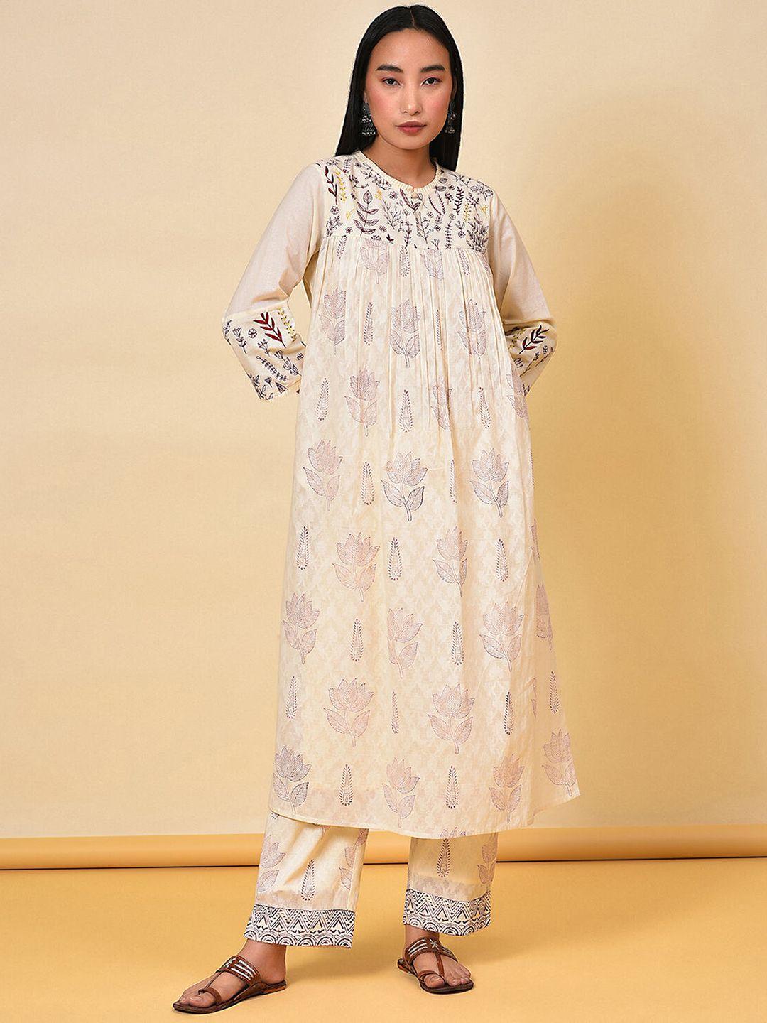 nuhh floral printed empire pure cotton kurta with trousers