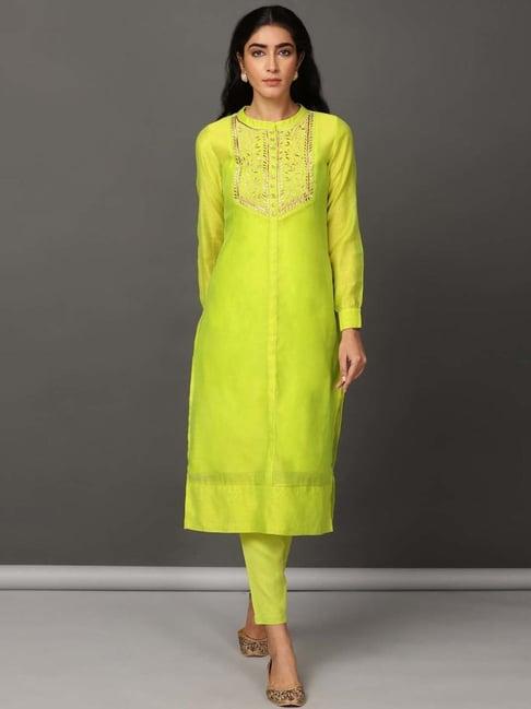 nuhh green capri breeze kurta and churidaar set