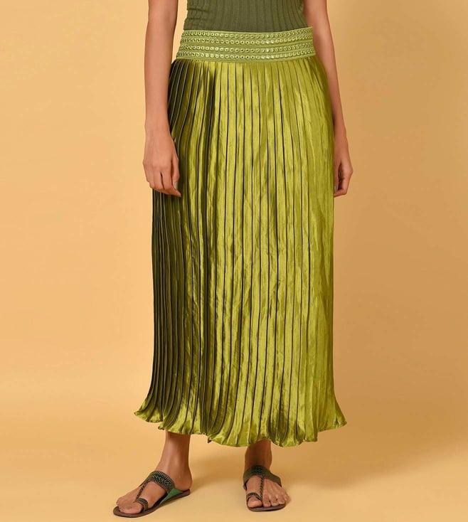nuhh green pleated satin skirt