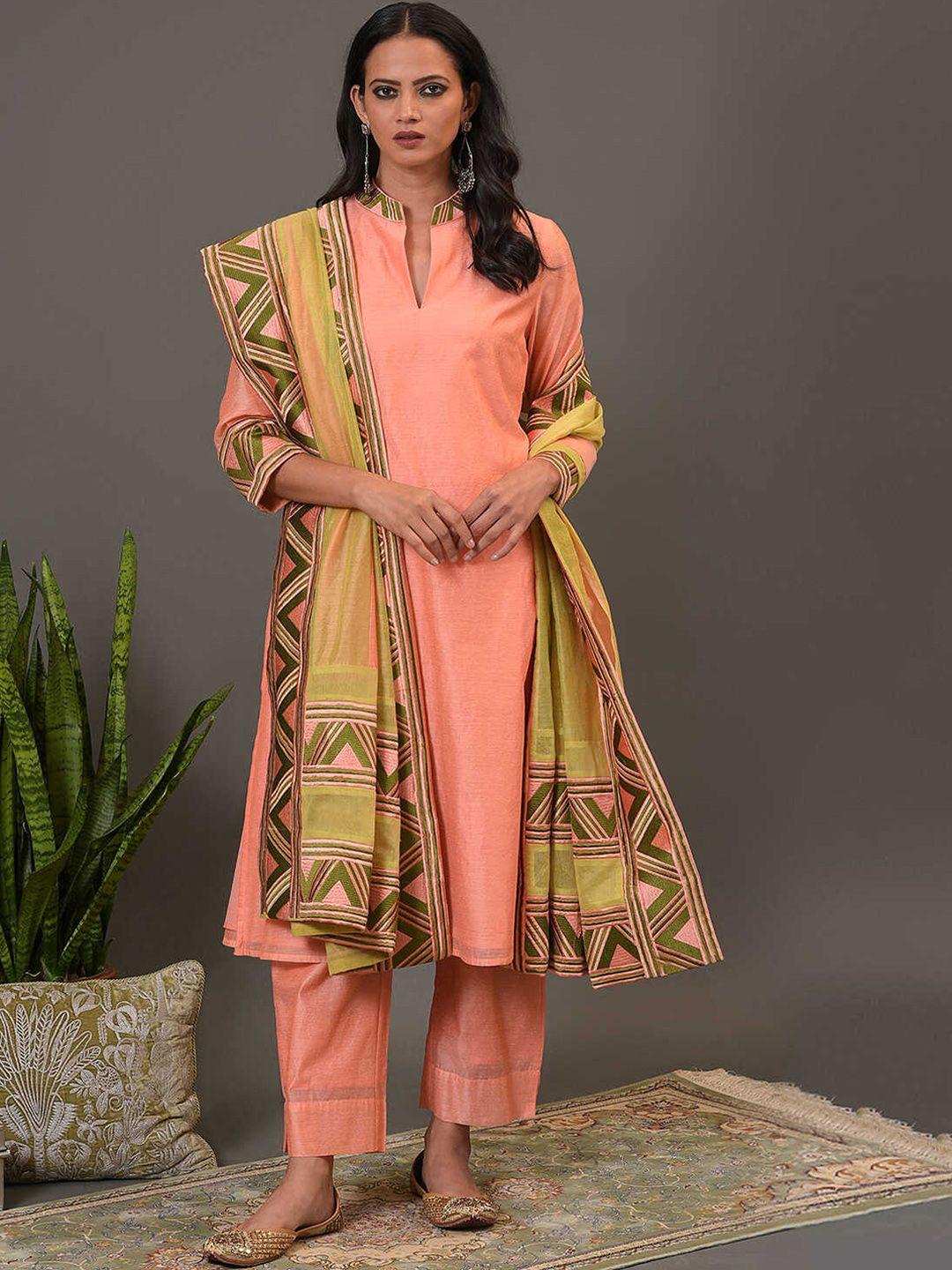 nuhh mandarin collar kurta with trousers & dupatta