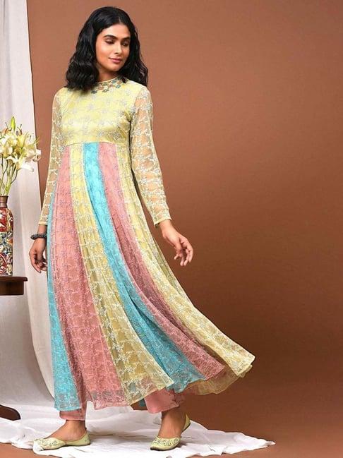 nuhh multi-colour summer tulle collage kurta with pant