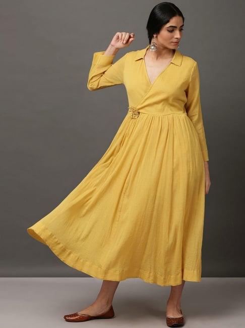 nuhh mustard cotton crepe dress