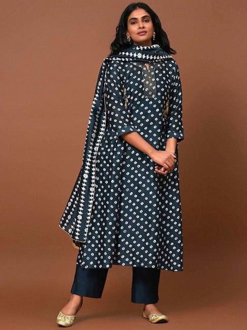 nuhh navy blue raat ki rani kurta with pant and dupatta