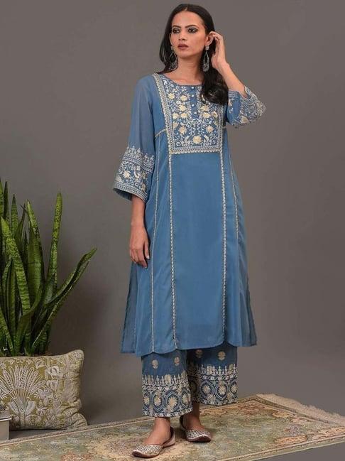 nuhh niran mystic blue kurta pant set