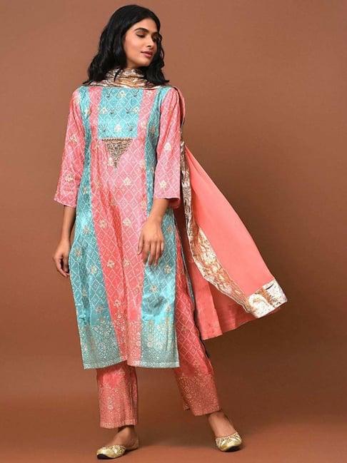 nuhh peach chi kurta with pant and dupatta