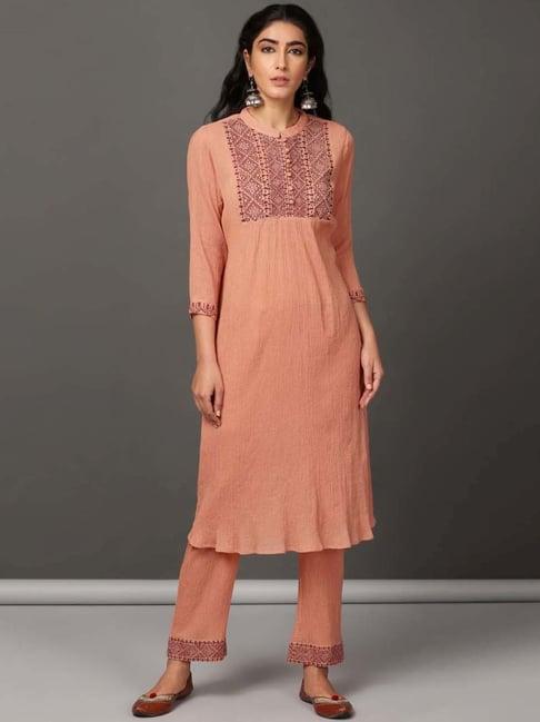 nuhh peach holiday kurta and pant set