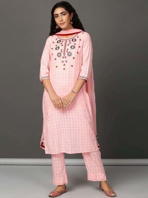 nuhh pink flower sorbet kurta and pant set with dupatta