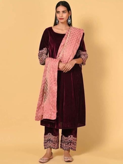 nuhh purple kurta with pant & dupatta