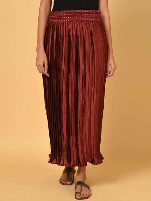 nuhh red pleated satin skirt