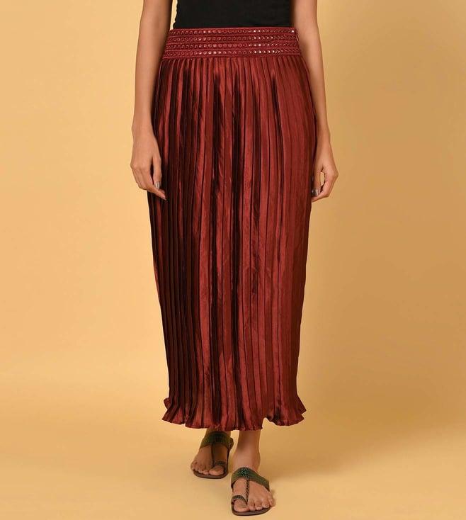 nuhh red pleated satin skirt