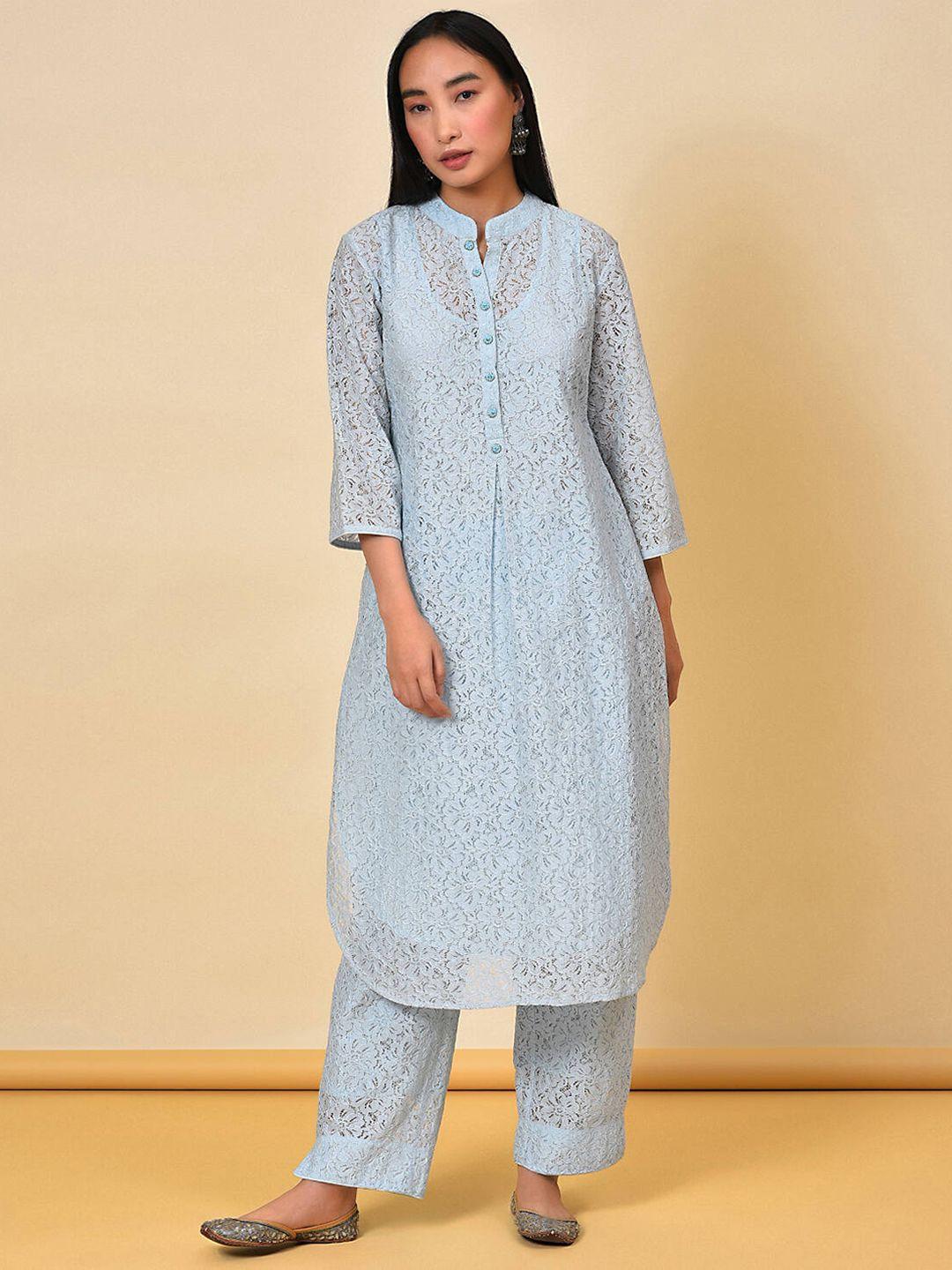 nuhh self design regular kurta with trousers