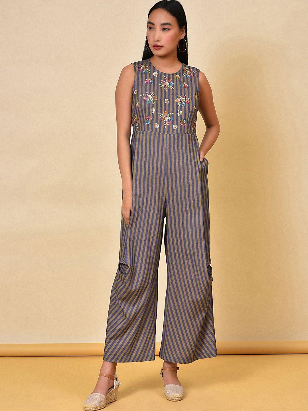 nuhh striped embellished cotton basic jumpsuit