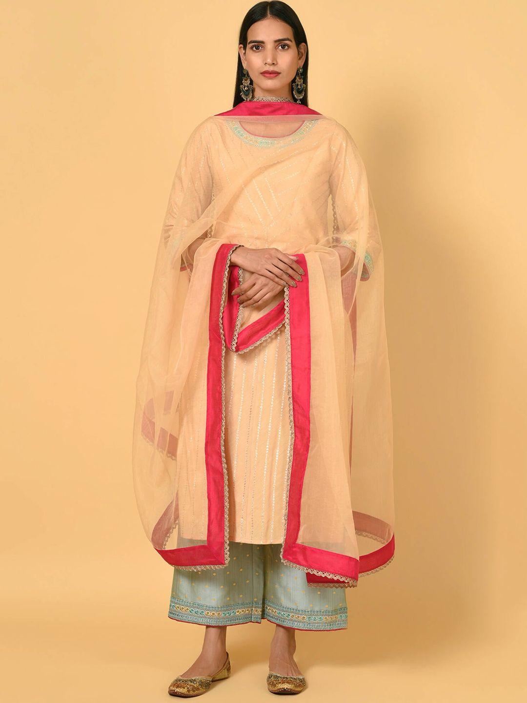 nuhh striped regular kurta & palazzos with dupatta