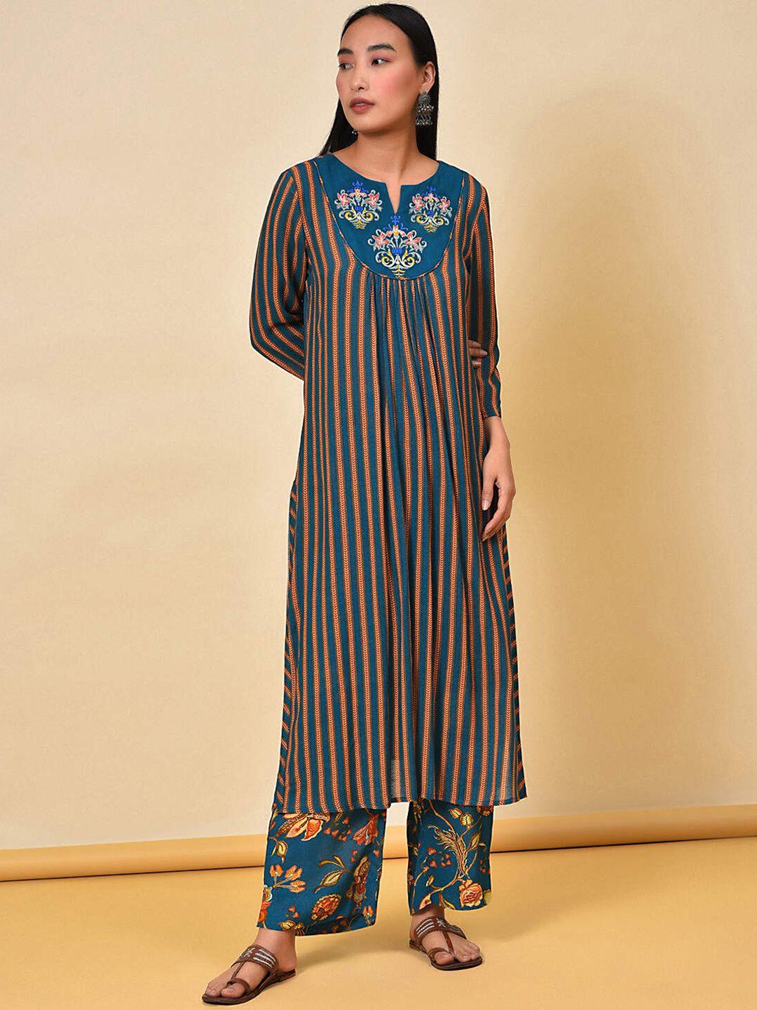 nuhh striped regular pure cotton kurta with palazzos