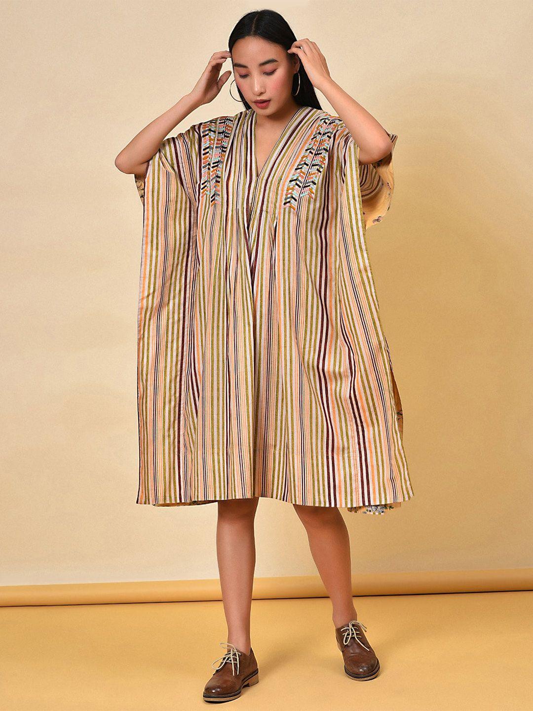 nuhh v-mneck striped cotton kaftan dress
