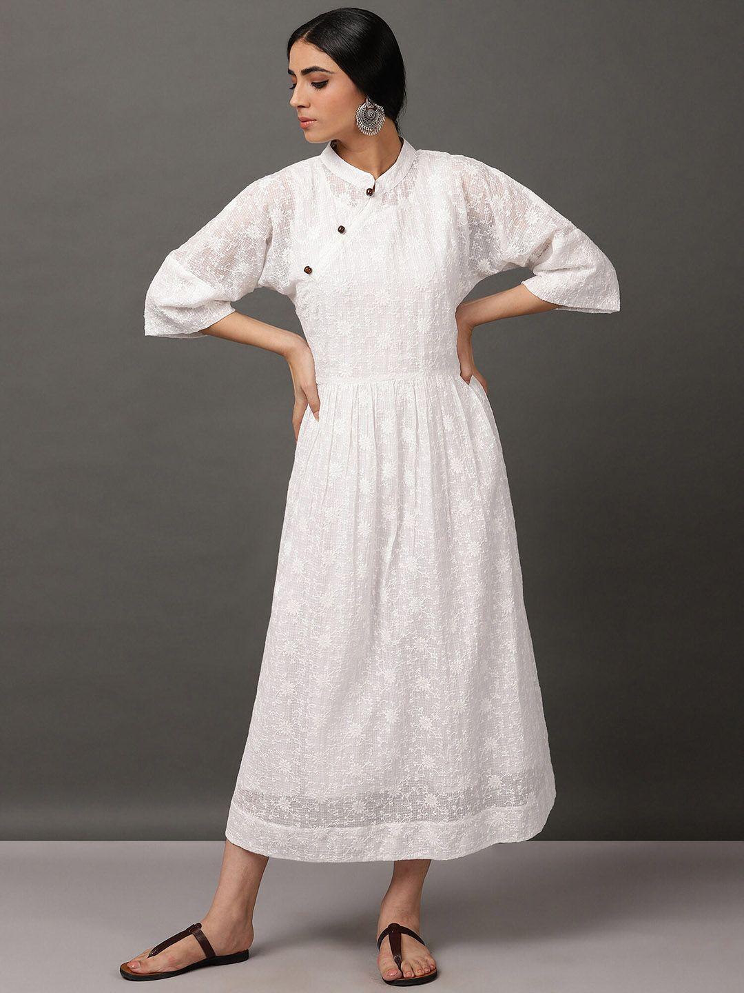 nuhh white bell sleeve fit & flare midi dress