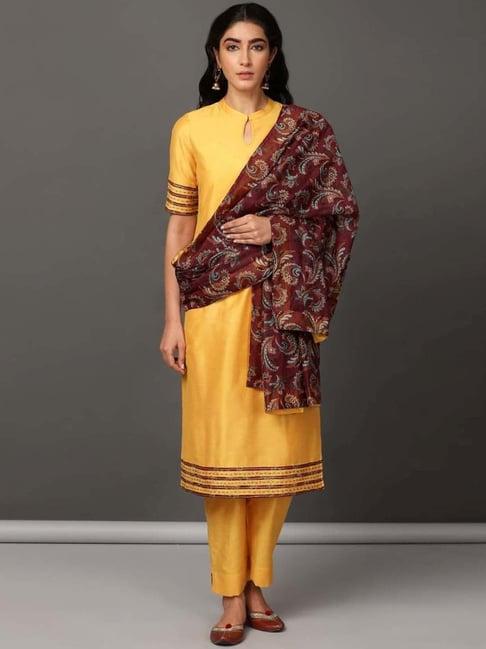 nuhh yellow lets toast kurta and pant set with dupatta