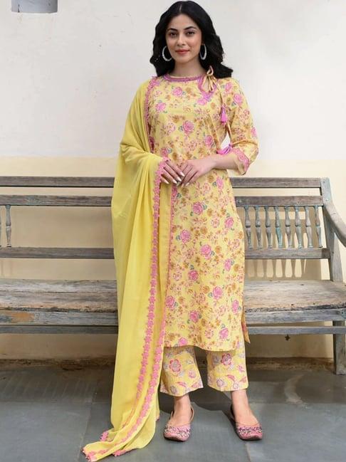 nuhh yellow zahra hues of comfort kurta with pant and dupatta
