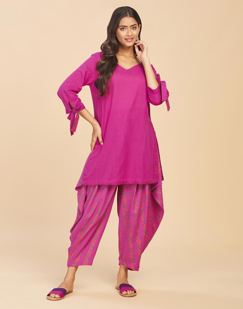 nuindian pink cotton slim fit kurta