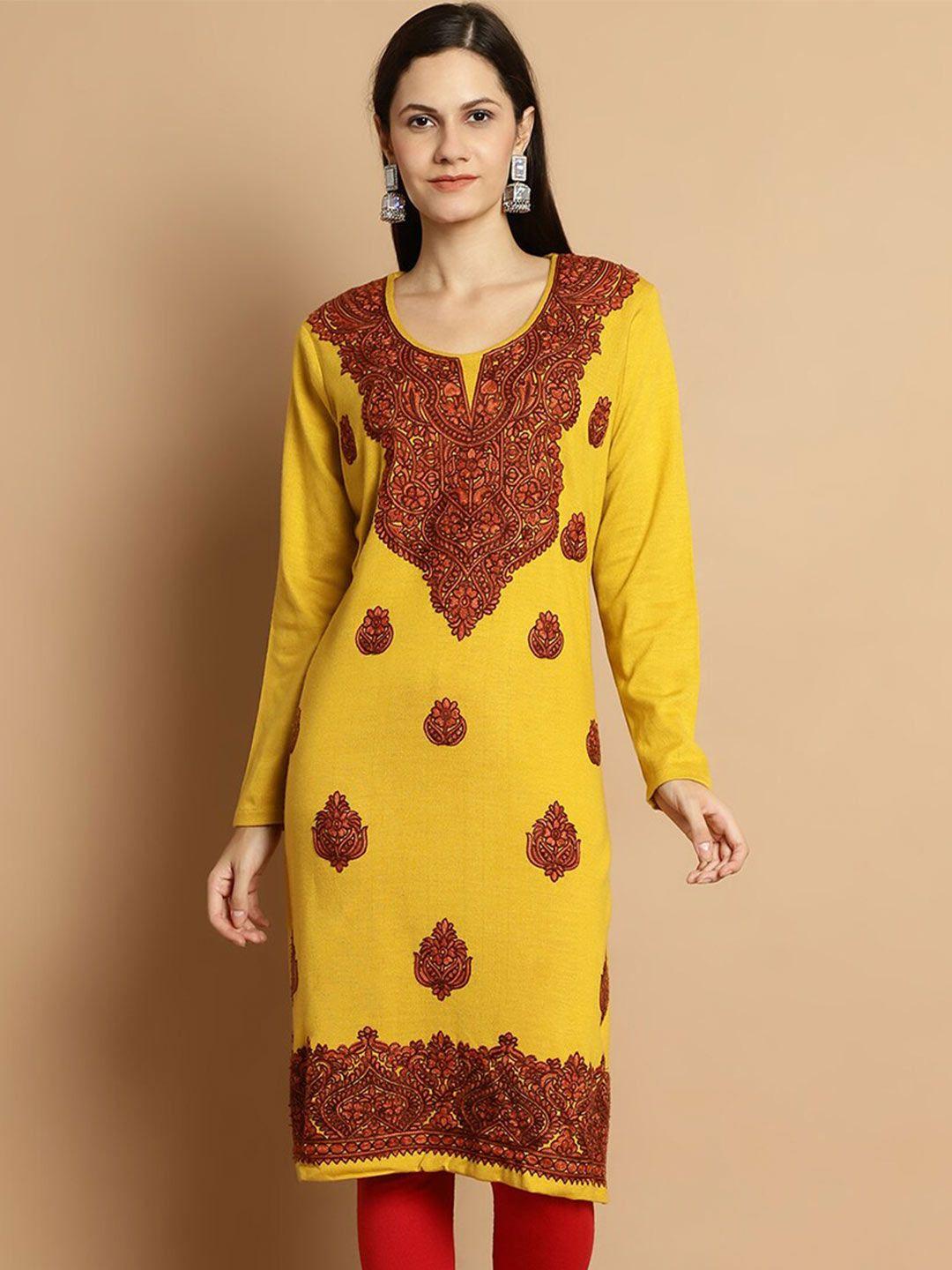 numalo ethnic motifs embroidered thread work detail acrylic straight kurta