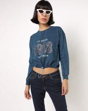 numeric print crew-neck sweatshirt with drop-shoulder sleeves