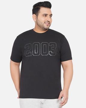 numeric print plus size crew-neck t-shirt