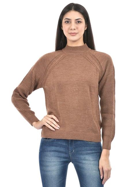numero uno brown self design sweater