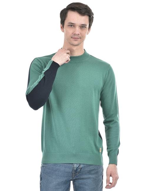 numero uno green melange cotton regular fit sweater