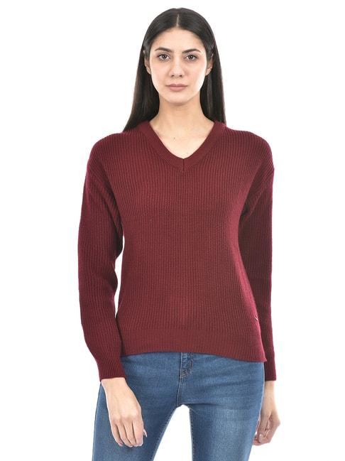 numero uno maroon self design sweater