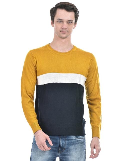 numero uno mustard regular fit colour block sweater