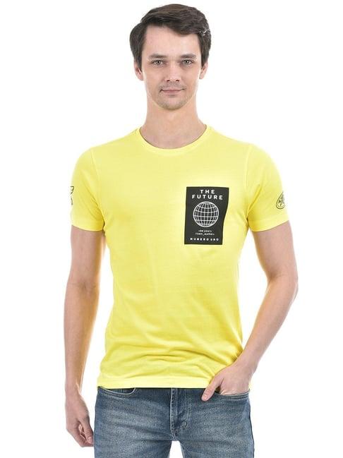 numero uno acid yellow cotton slim fit printed t-shirt