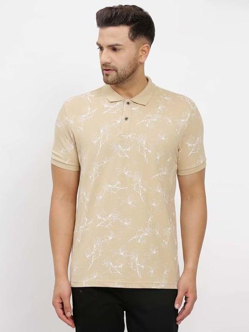 numero uno beige slim fit floral print polo t-shirt