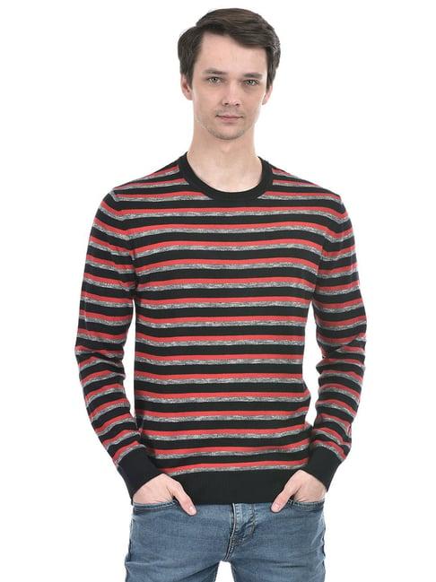 numero uno black cotton regular fit striped sweater