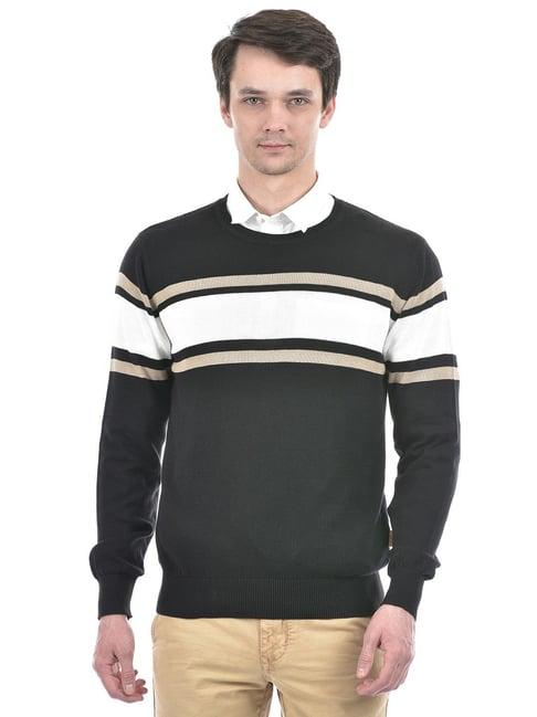 numero uno black cotton regular fit striped sweater