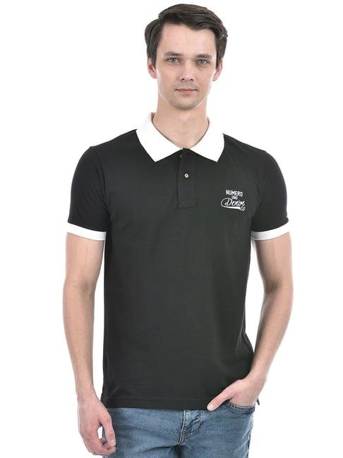 numero uno black cotton slim fit polo t-shirt