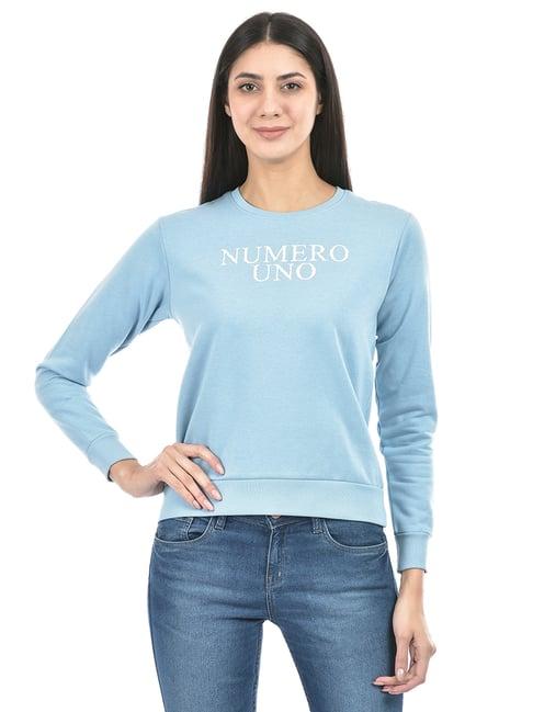 numero uno blue & white cotton graphic print sweatshirt
