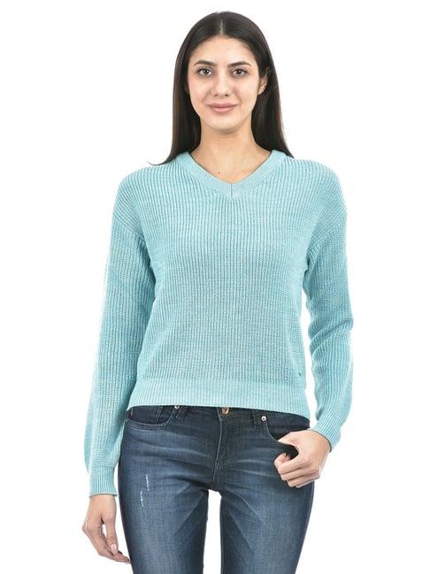 numero uno blue self design sweater