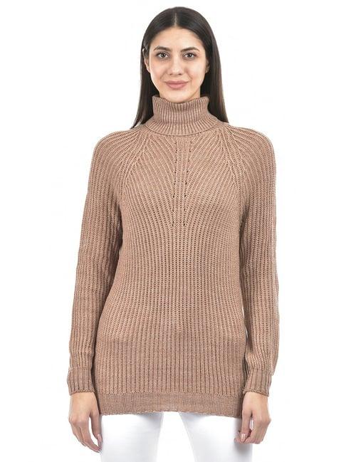numero uno brown self design sweater