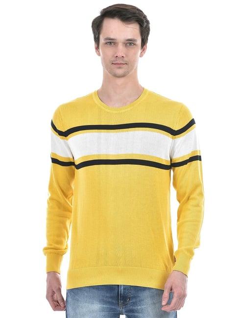 numero uno corn yellow cotton regular fit striped sweater