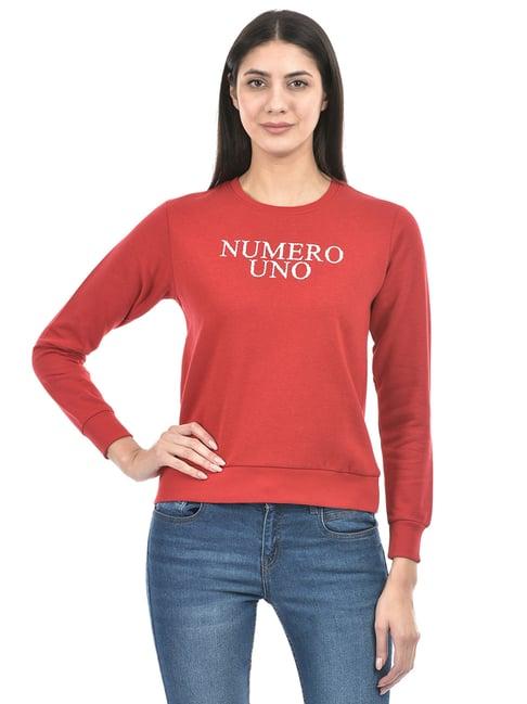 numero uno dark red & white cotton graphic print sweatshirt