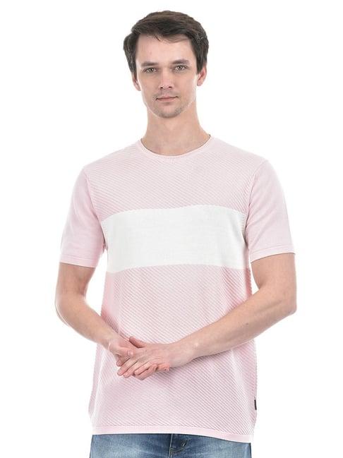 numero uno dusty pink cotton slim fit colour block t-shirt