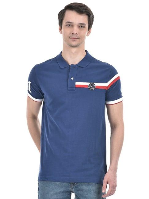 numero uno ink blue ibu cotton regular fit striped polo t-shirt